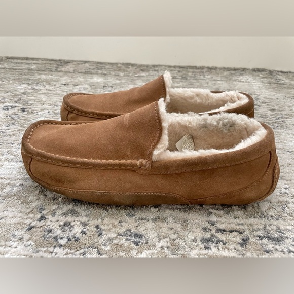 UGG Ascot Loafer Slipper Mens Size 11 Chestnut Brown Suede Sheepskin Slip On - Picture 10 of 12